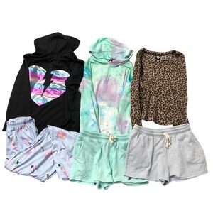 Pixie Lane 6pc Clothing Lot Girls 11/12 Multi Color Hoodie Shorts Pajamas Top